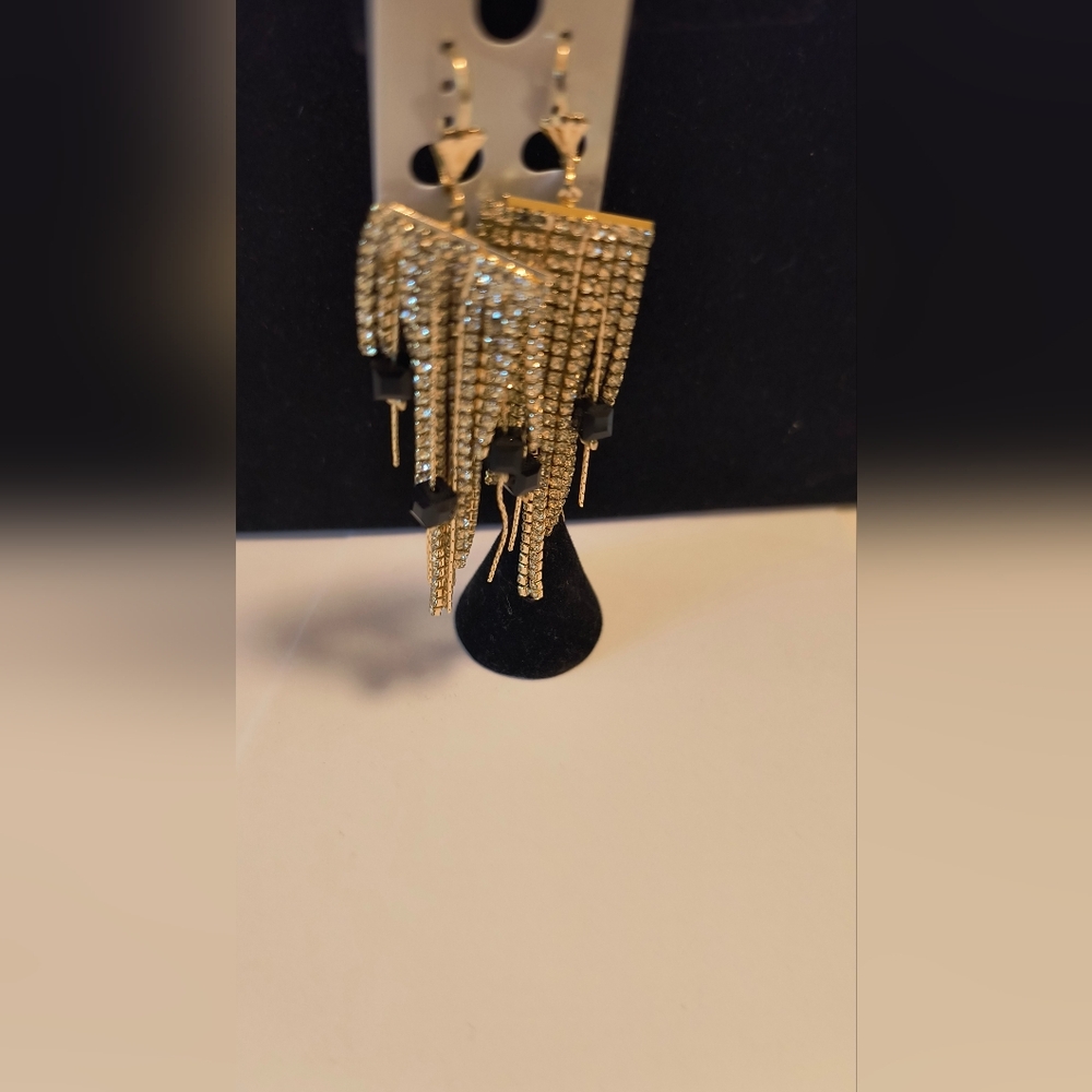 Elegant Gold and Black Dangle Earrings